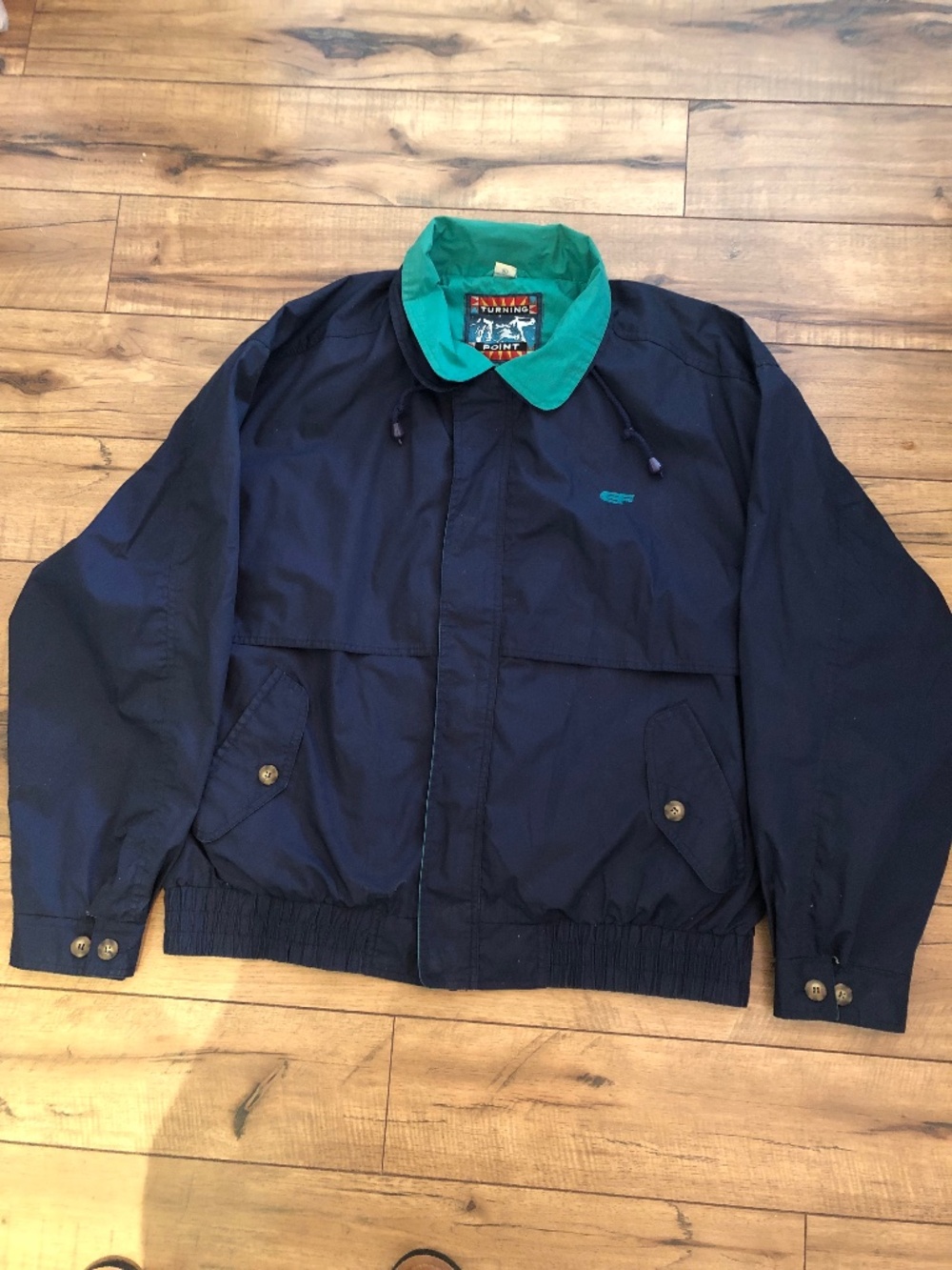 Turning Point Mens Jacket size XL Lined Navy Blue & Turquoise